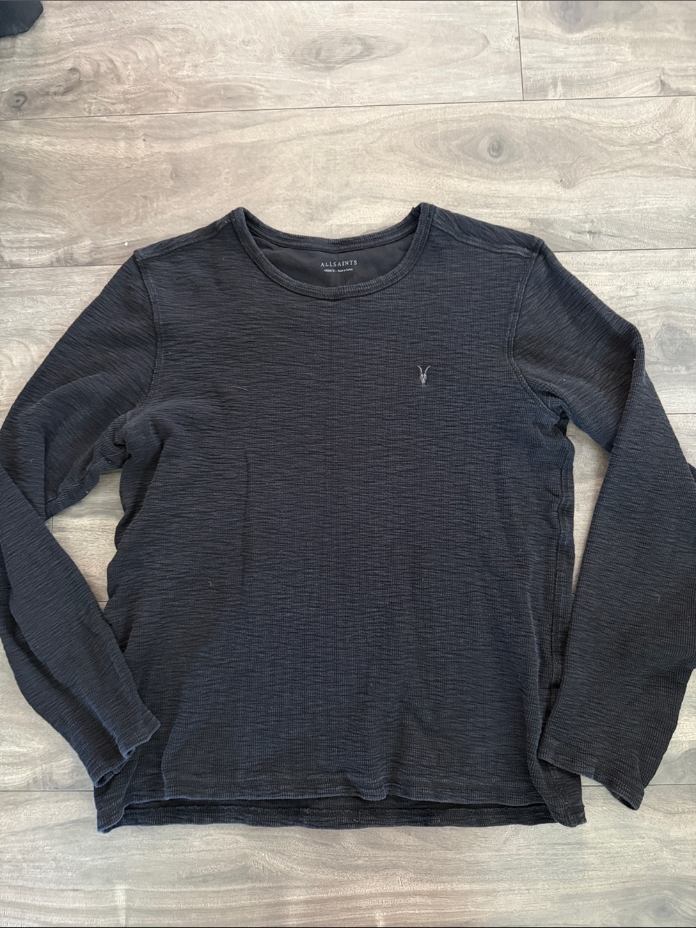AllSaints Men's Charcoal Long Sleeve Crew Tee